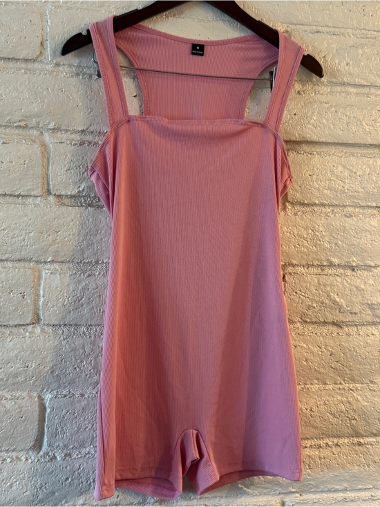 Pants - Pink Ribbed Athletic Romper |Sleeveless Activewear One Piece | size M